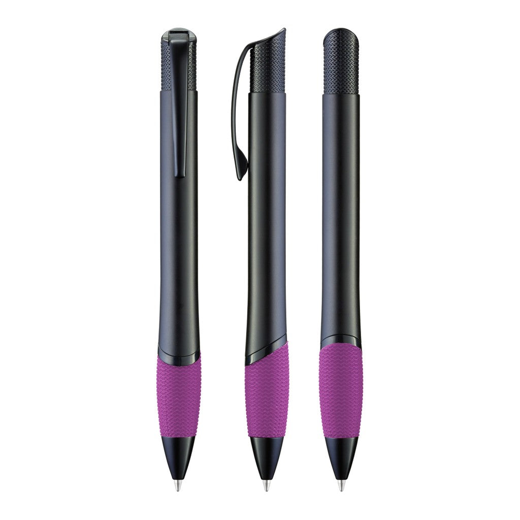 Matter Metall Druckkugelschreiber mit farbiger Griffzone – Magenta