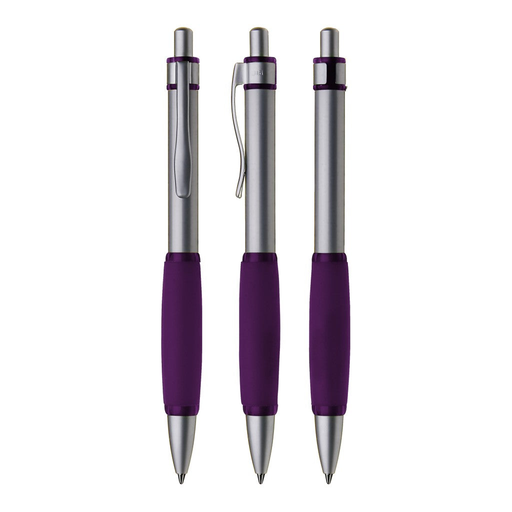 Metall Druckkugelschreiber mit großer Gummigriffzone – Violett