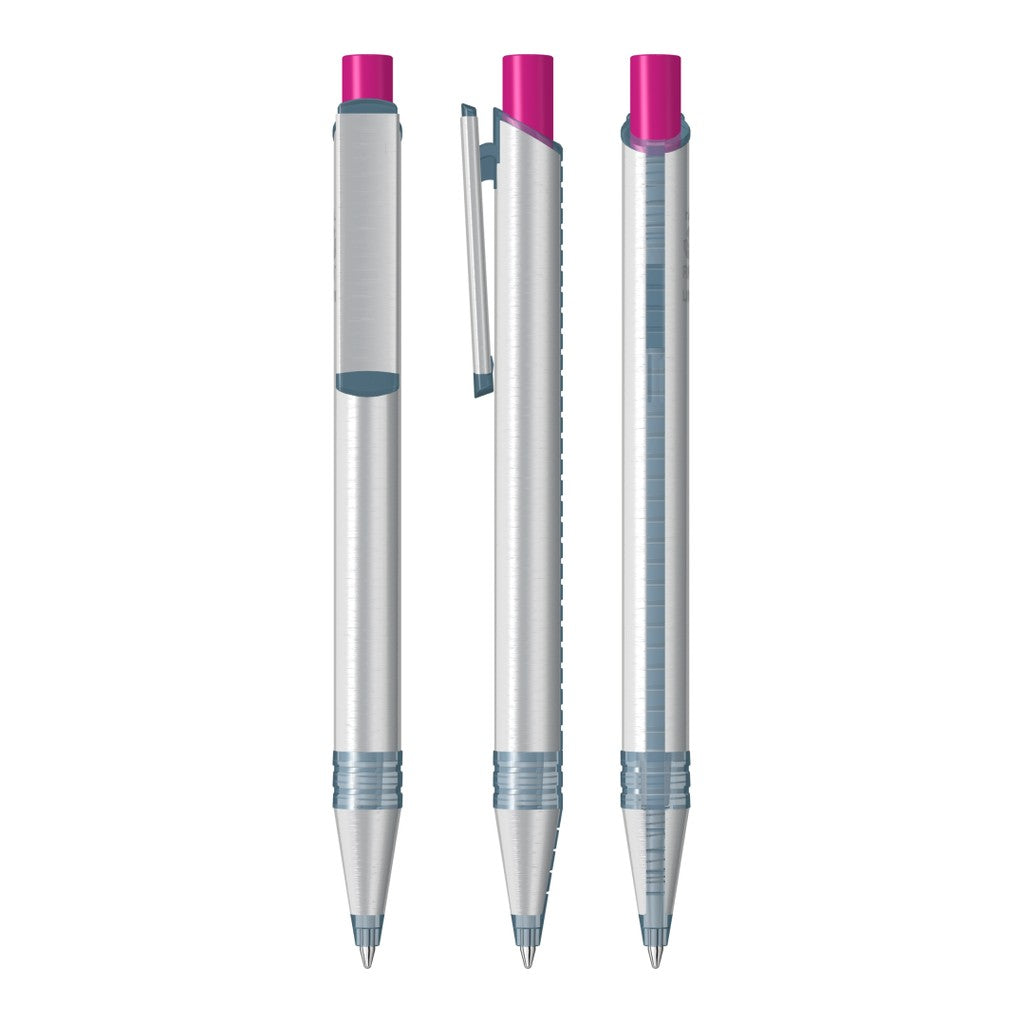 Metall Druckkugelschreiber mit transparentem Clip – Magenta