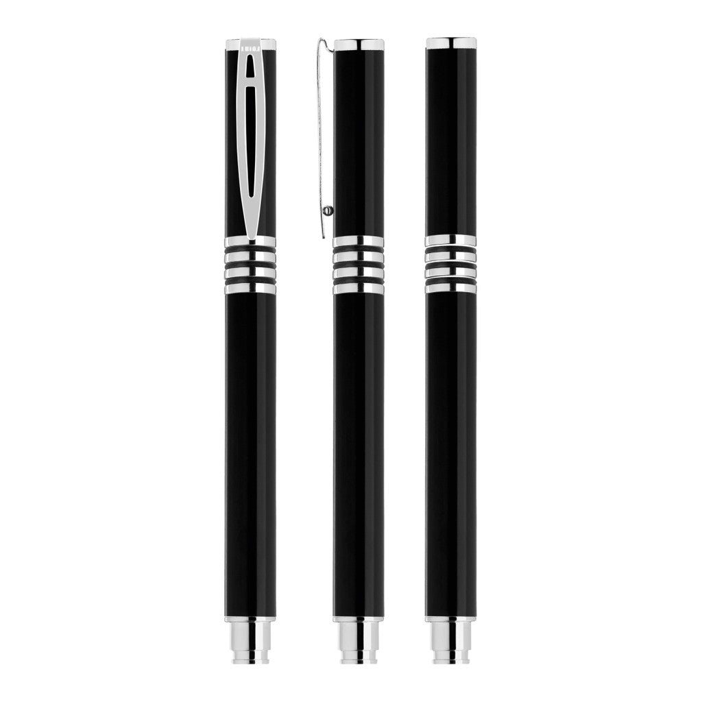 Metall Rollerball mit Bügelclip und Gummiringen – Schwarz