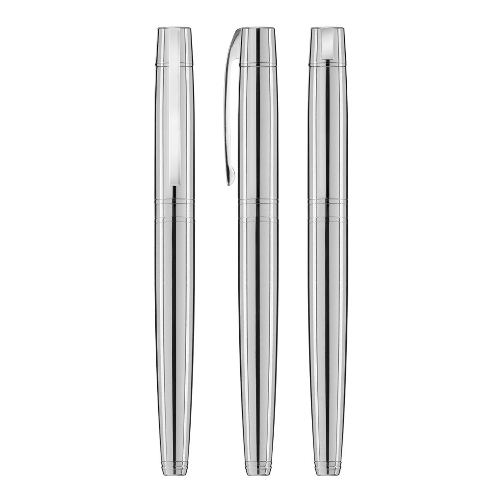 Metall Rollerball mit schwarzer Gummigriffzone – Glanzchrom