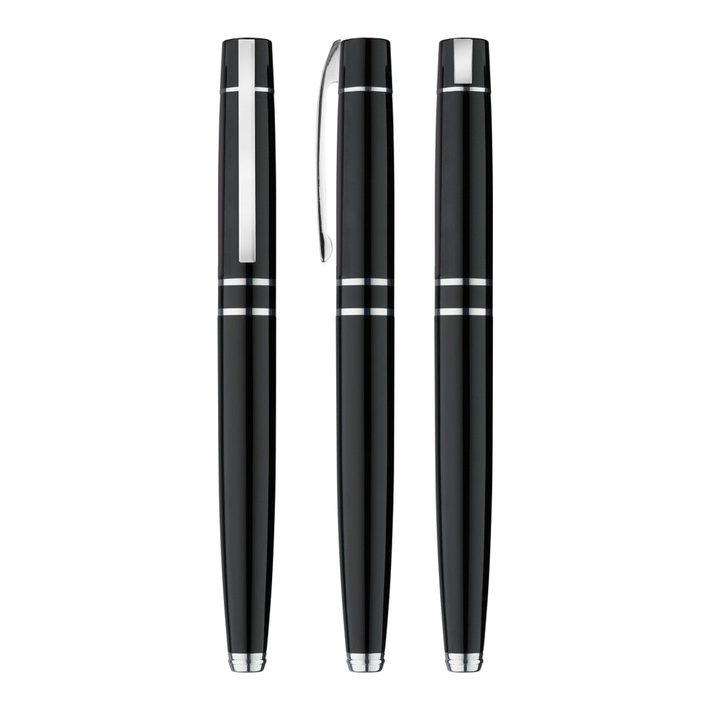 Metall Rollerball mit schwarzer Gummigriffzone – Schwarz