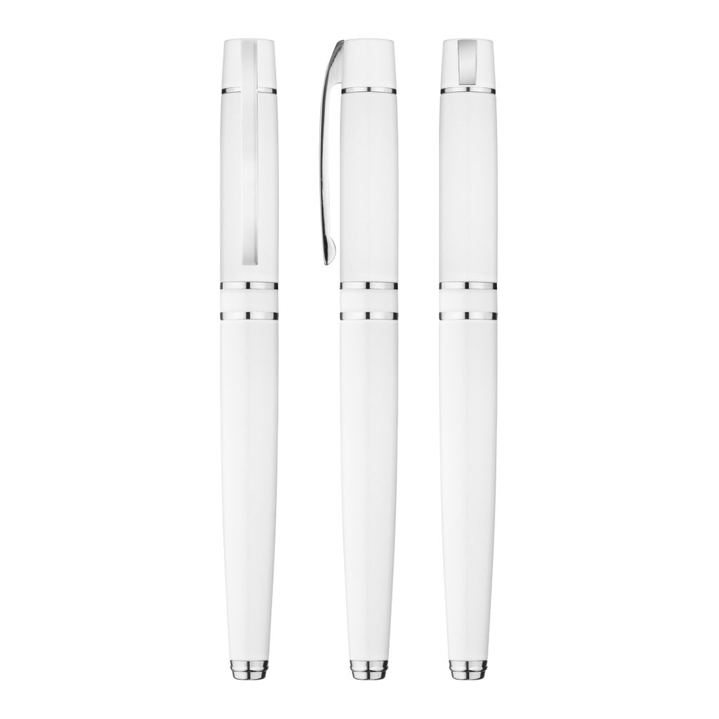 Metall Rollerball mit schwarzer Gummigriffzone – Weiß