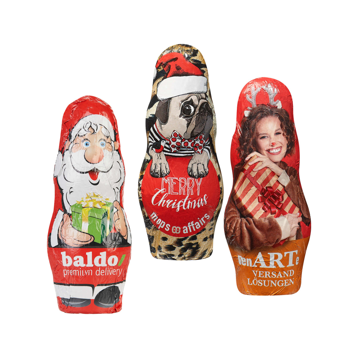 MIDI Schoko Weihnachtsmann in individuell bedruckter Alufolie