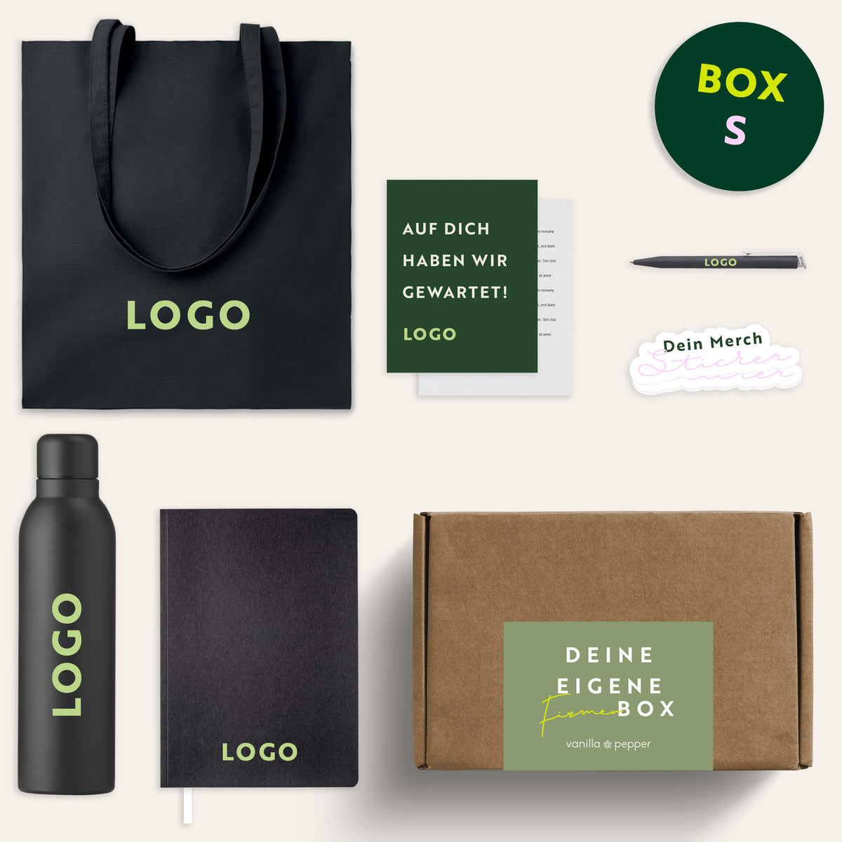 Onboarding Geschenkbox in Größe S mit individualisierbarem Merch