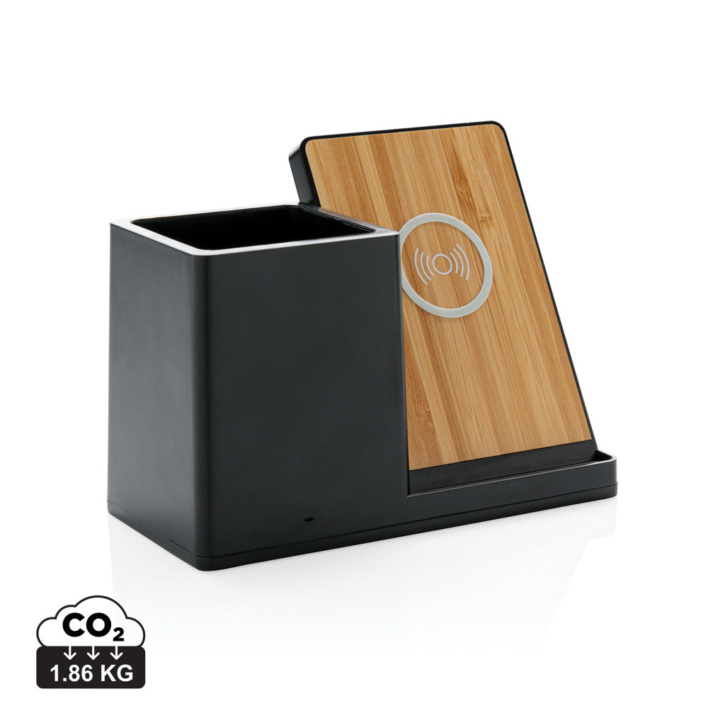 Ontario 10W Wireless Charger aus Bambus und RCS Kunststoff – schwarz