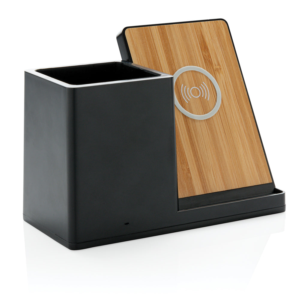 Ontario 10W Wireless Charger aus Bambus und RCS Kunststoff – schwarz