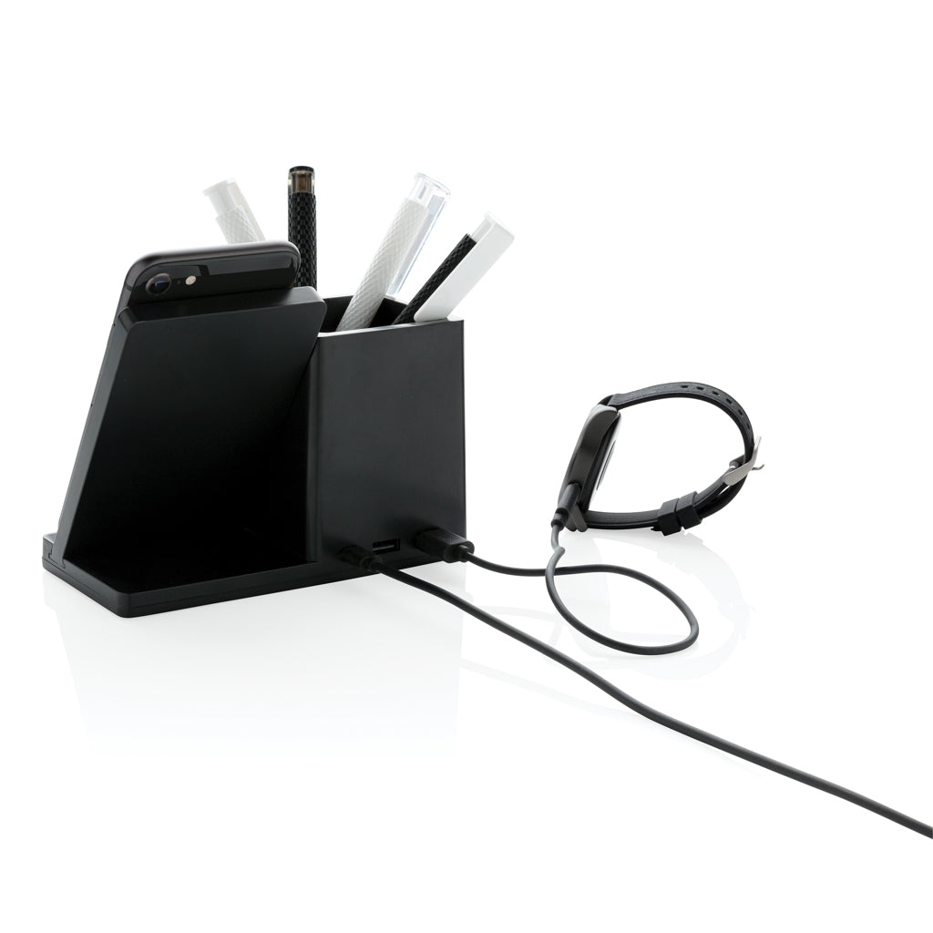 Ontario 10W Wireless Charger aus Bambus und RCS Kunststoff – schwarz