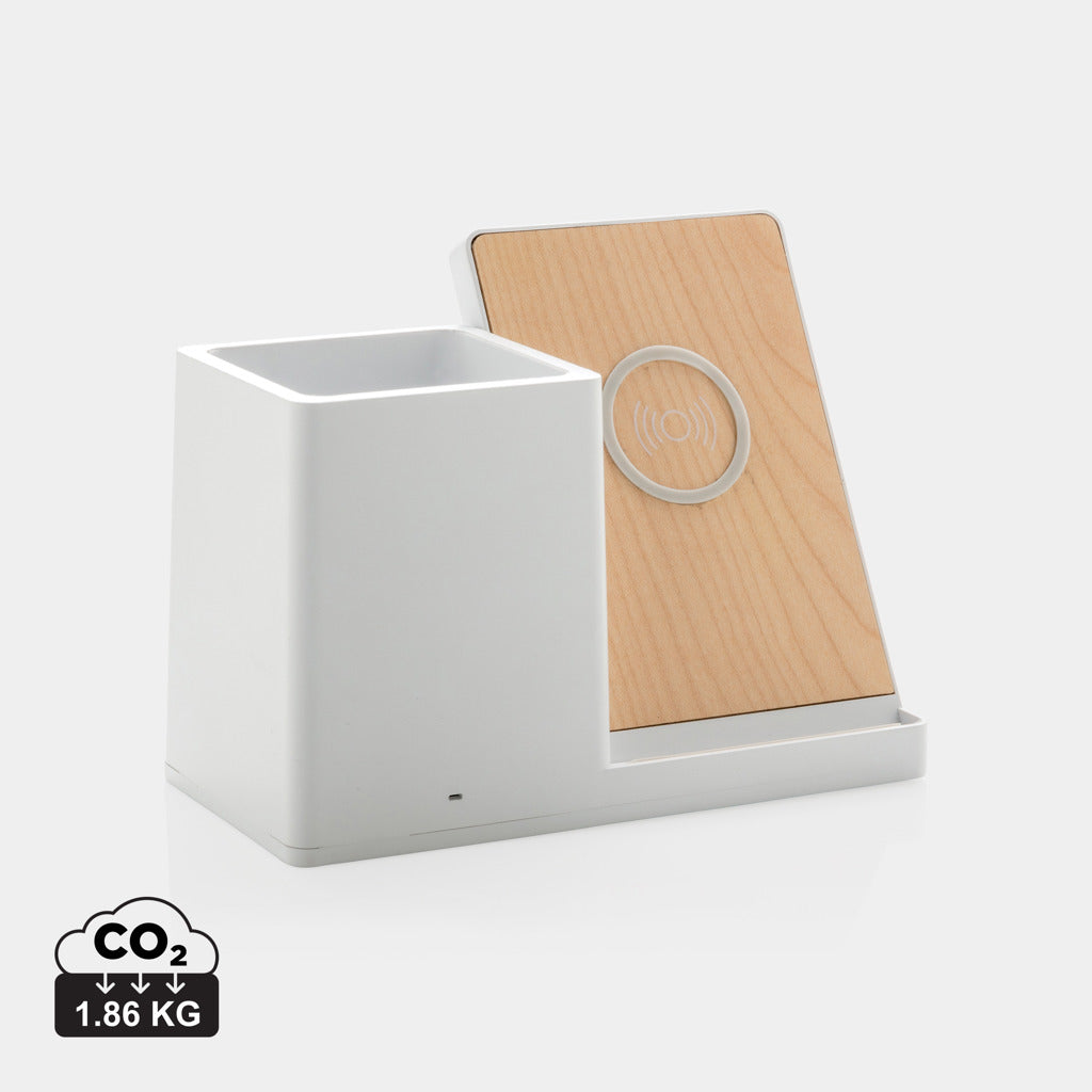 Ontario 10W Wireless Charger aus Bambus und RCS Kunststoff – weiß