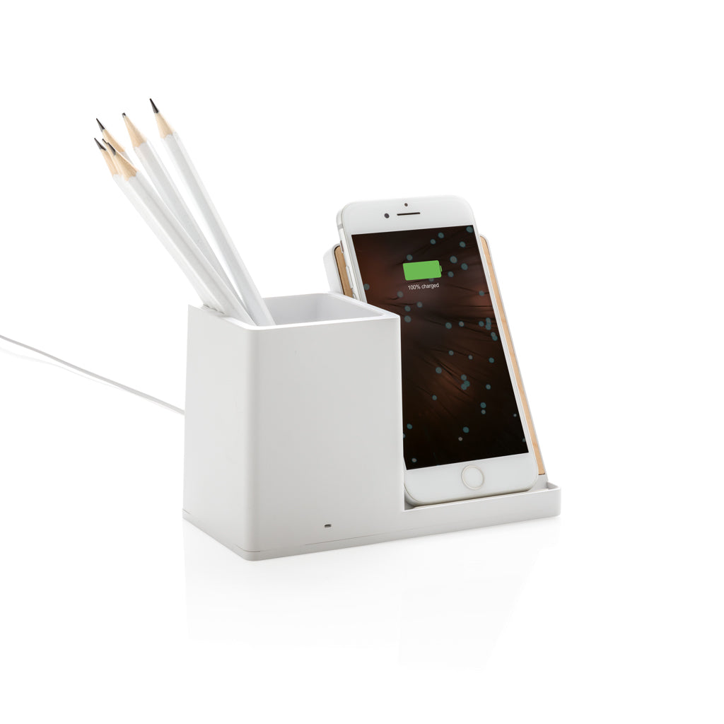 Ontario 10W Wireless Charger aus Bambus und RCS Kunststoff – weiß
