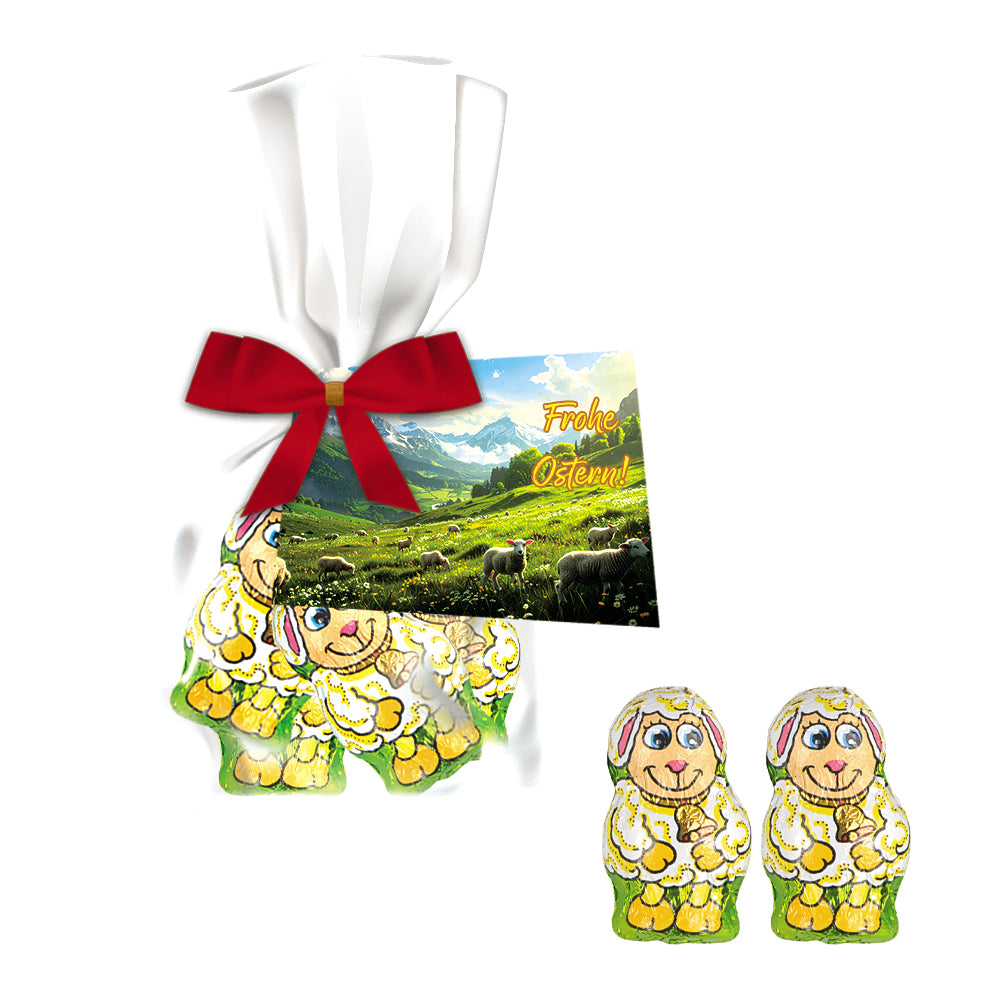 Osterschokolade im Flachbeutel mit Werbekarte – Schoko Lamm, ca. 24 g
