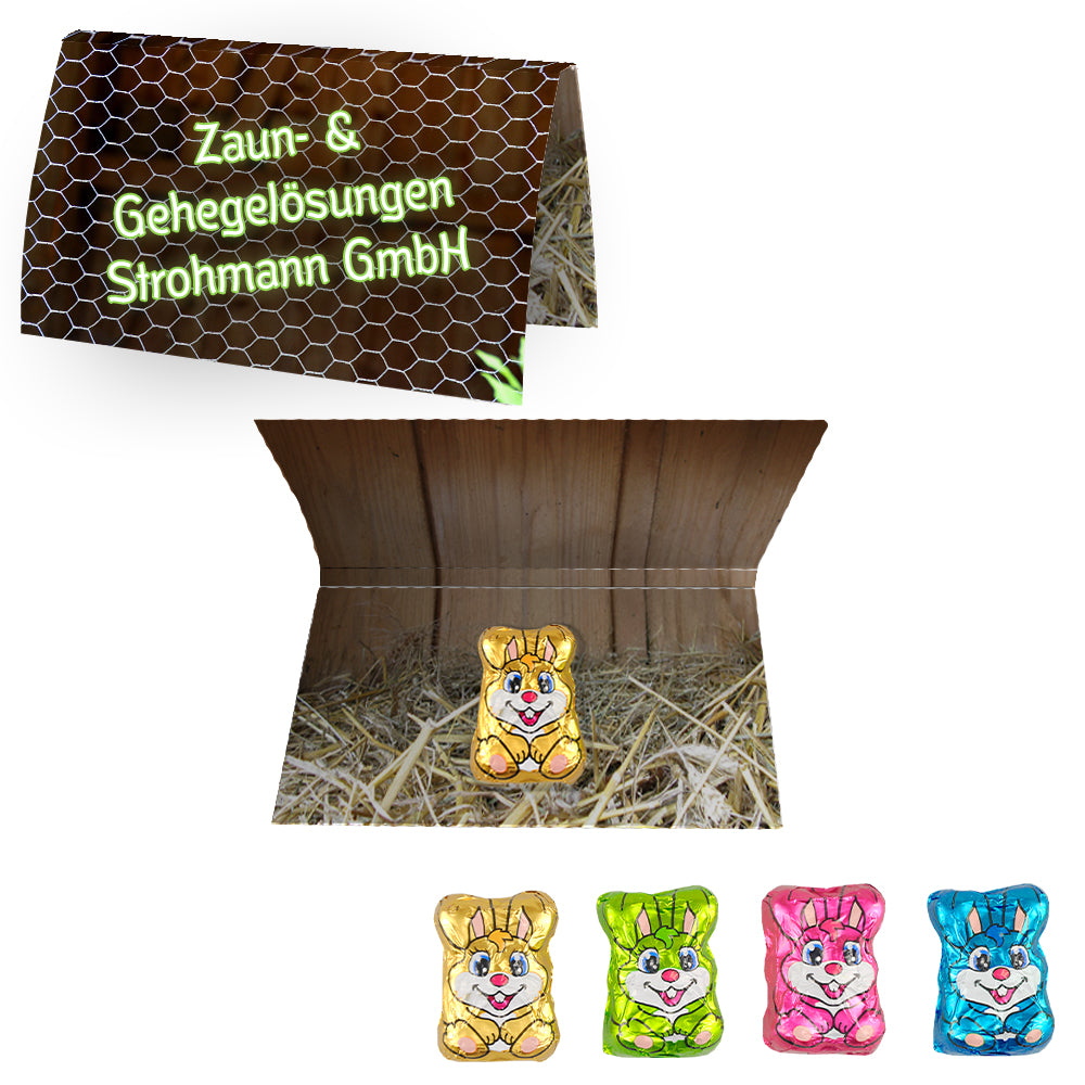 Osterschokolade in der Werbekarte A6 – Schoko Hasen Mix, ca. 6 g