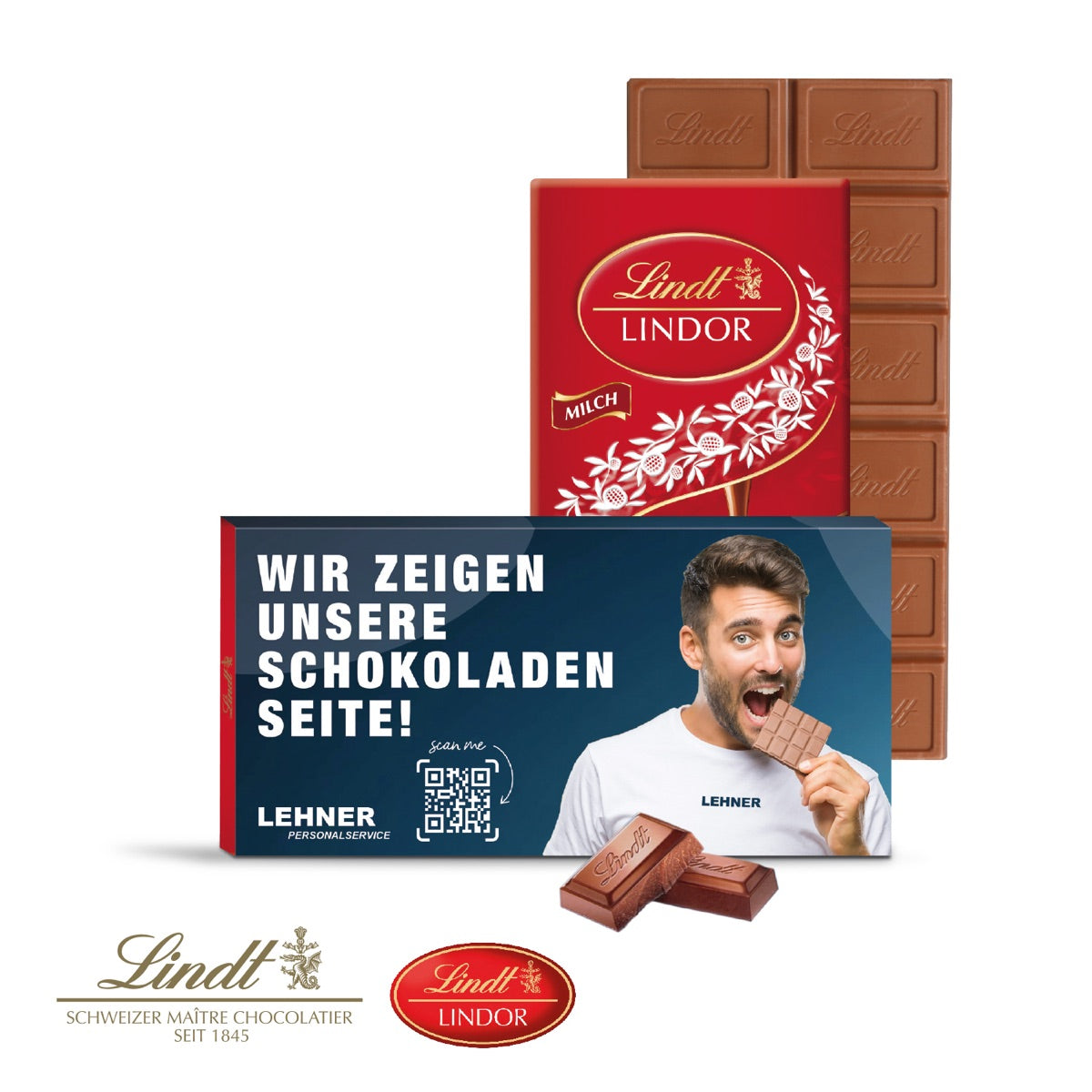 Werbeschuber für eine Schokoladentafel, vierfarbig mit Motiv bedruckt