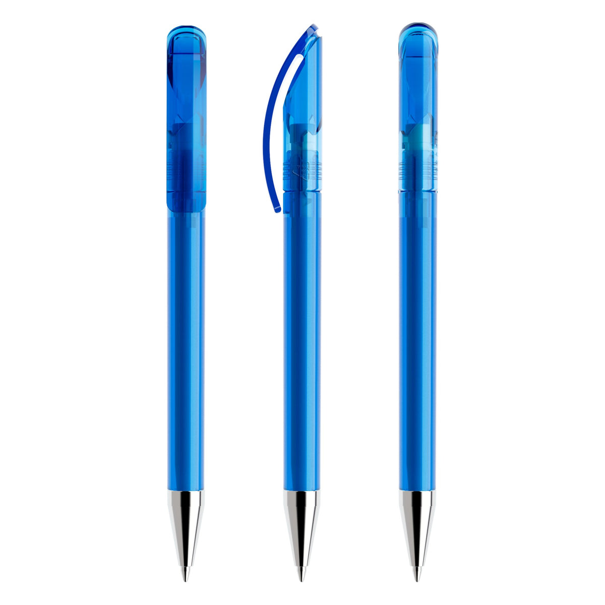 prodir DS3 Drehkugelschreiber transparent mit Metallspitze – Himmelblau T55