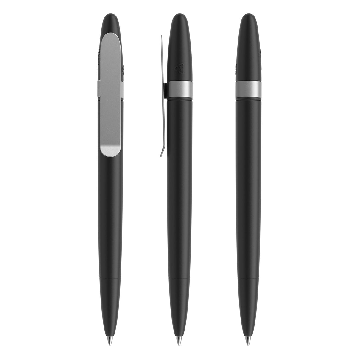 prodir DS5 Drehkugelschreiber matt mit Metallclip – Schwarz / Silber satiniert M75-S70