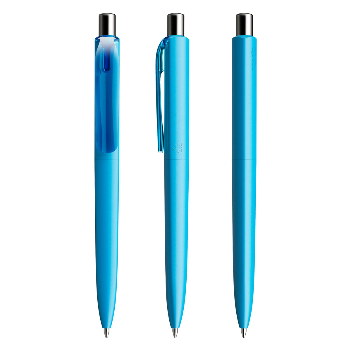prodir DS8 Druckkugelschreiber matt mit transparentem Clip – Cyanblau / Silber verchromt M58 C