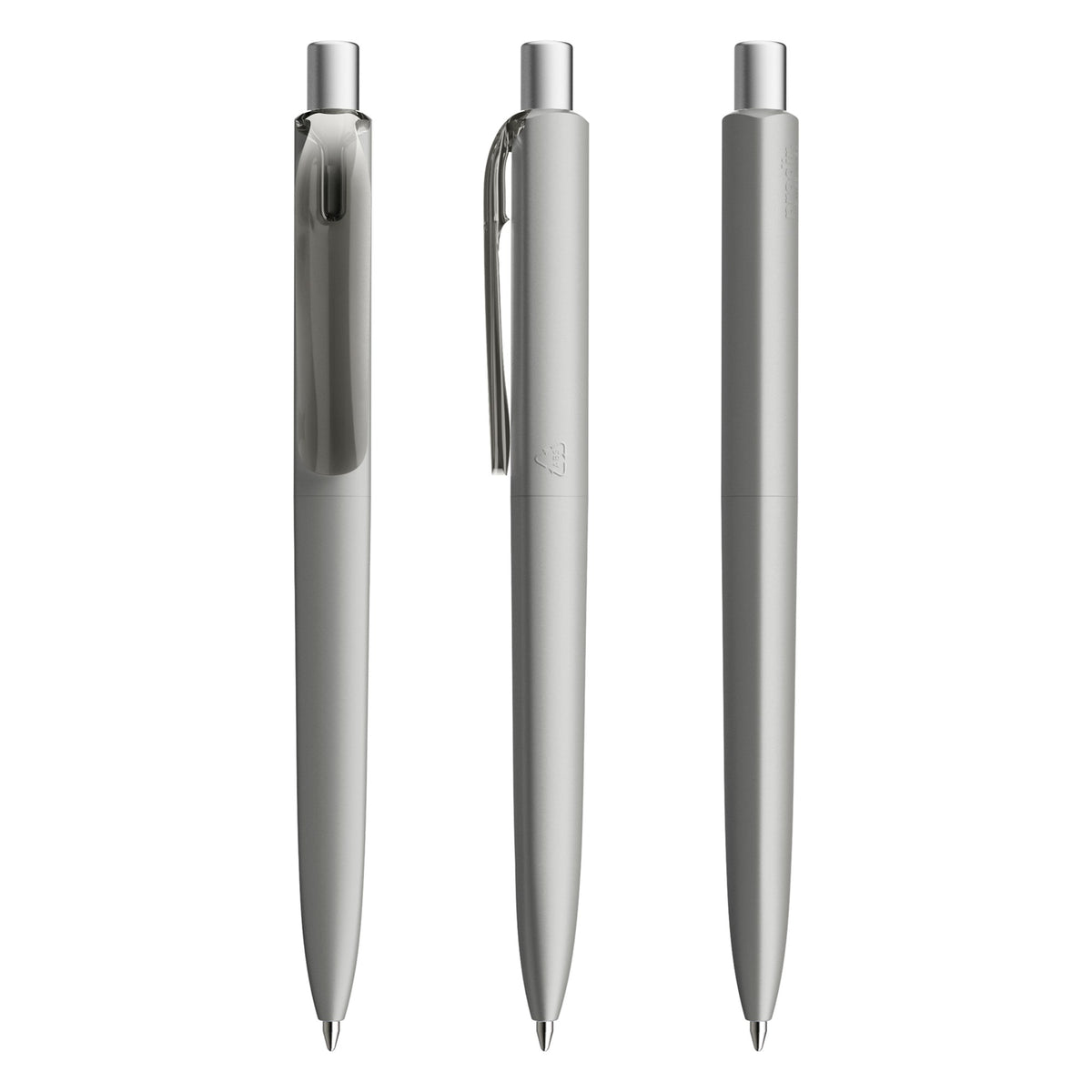 prodir DS8 Druckkugelschreiber matt mit transparentem Clip – Delfingrau / Silber satiniert M70 S