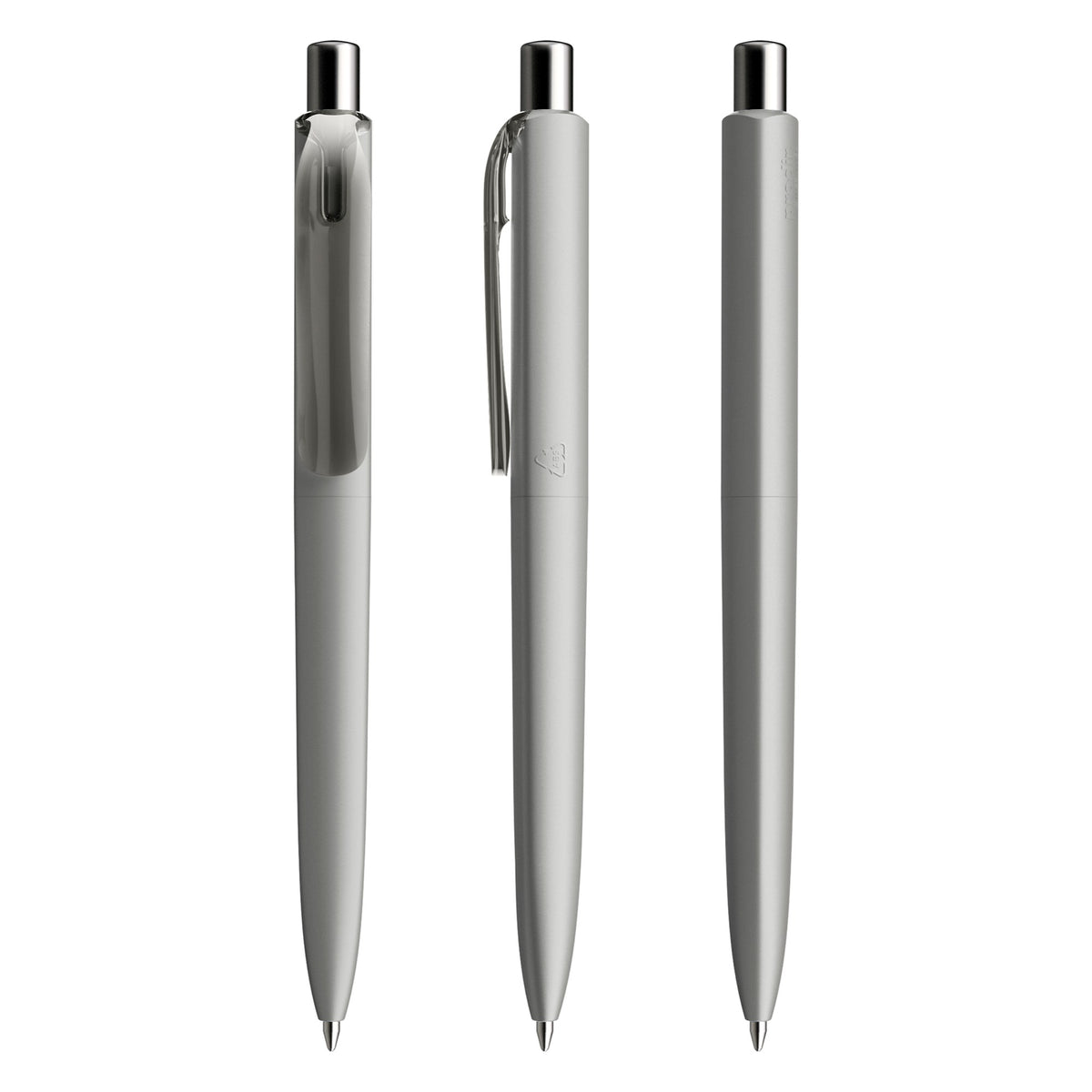 prodir DS8 Druckkugelschreiber matt mit transparentem Clip – Delfingrau / Silber verchromt M70 C