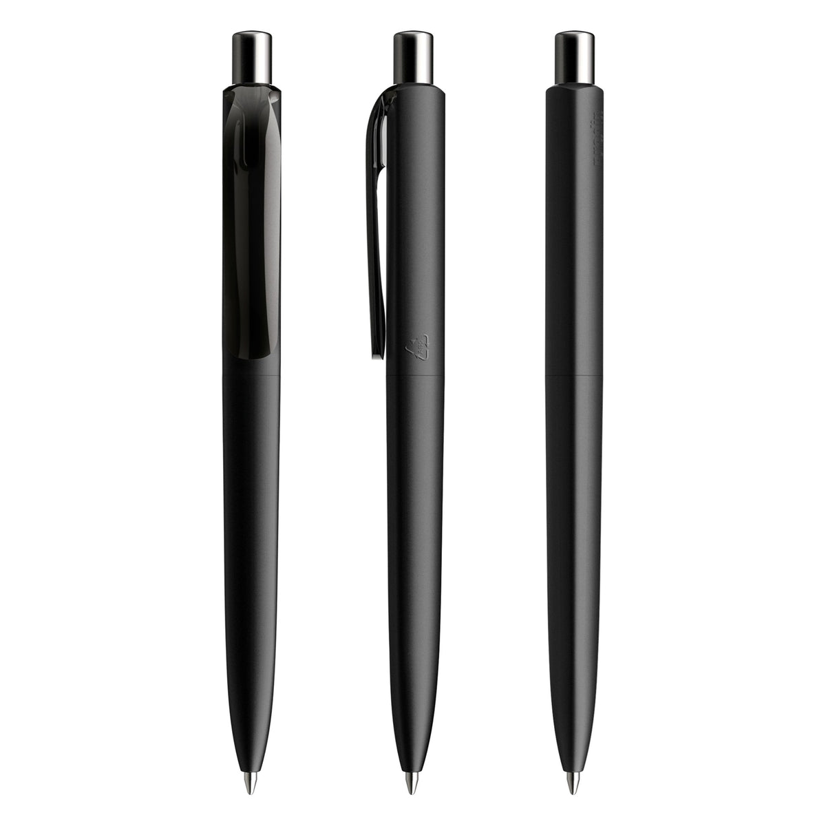 prodir DS8 Druckkugelschreiber matt mit transparentem Clip – Schwarz / Silber verchromt M75 C