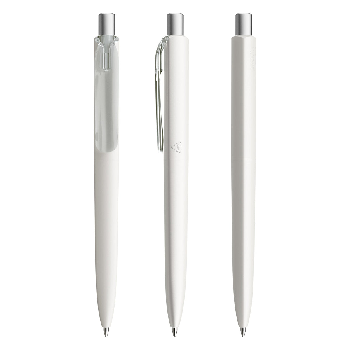 prodir DS8 Druckkugelschreiber matt mit transparentem Clip – Weiß / Silber satiniert M02 S