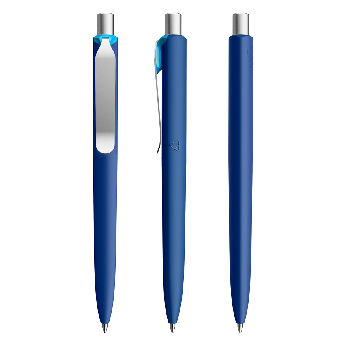 prodir DS8 Druckkugelschreiber Soft Touch mit Metallclip – Klassikblau / Silber satiniert / Cyanblau R50-S70-P58 S