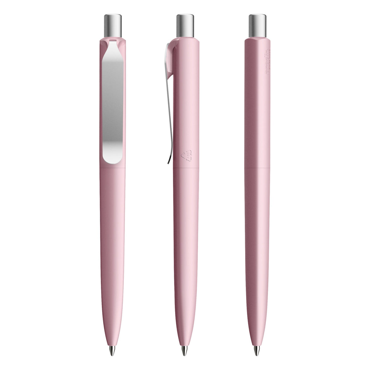 prodir DS8 Druckkugelschreiber Soft Touch mit Metallclip – Rosé / Silber satiniert R28-S70 S