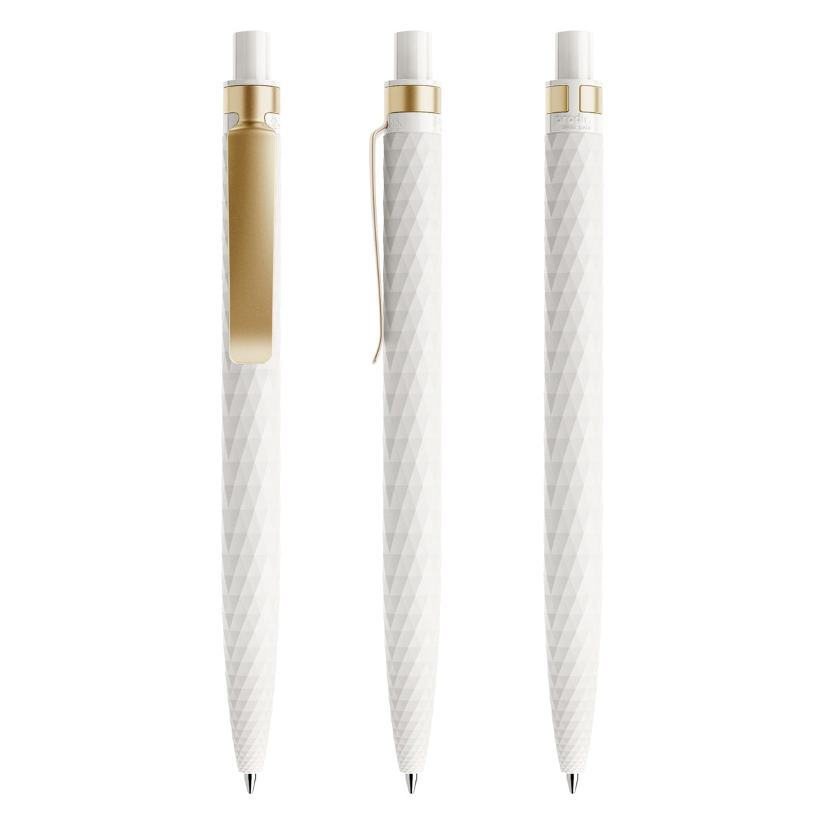 prodir QS01 Druckkugelschreiber matt mit Metallclip – Weiß / Gold M02-S13