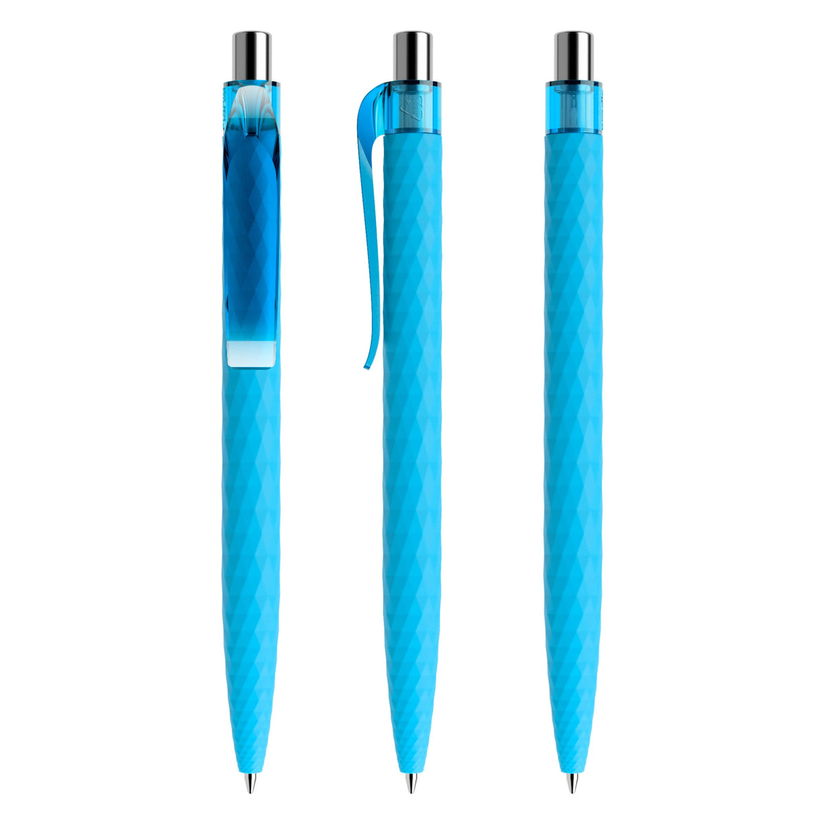 prodir QS01 Druckkugelschreiber Soft Touch mit Kunststoffclip – Cyanblau / Silber verchromt R58 C