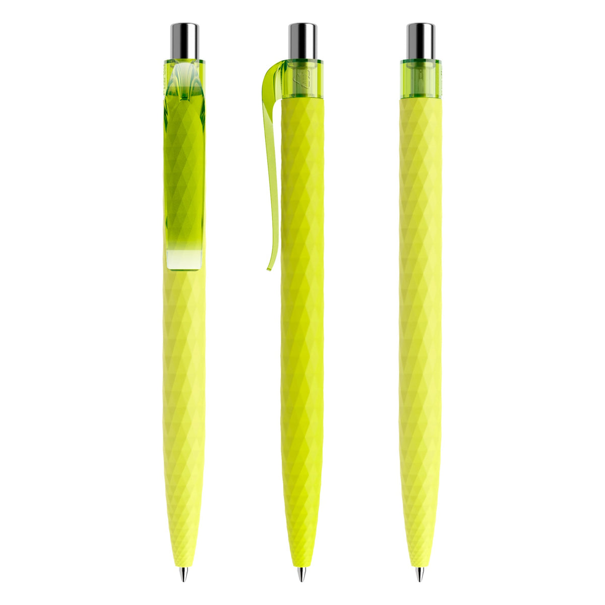 prodir QS01 Druckkugelschreiber Soft Touch mit Kunststoffclip – Gelbgrün / Silber verchromt R66 C