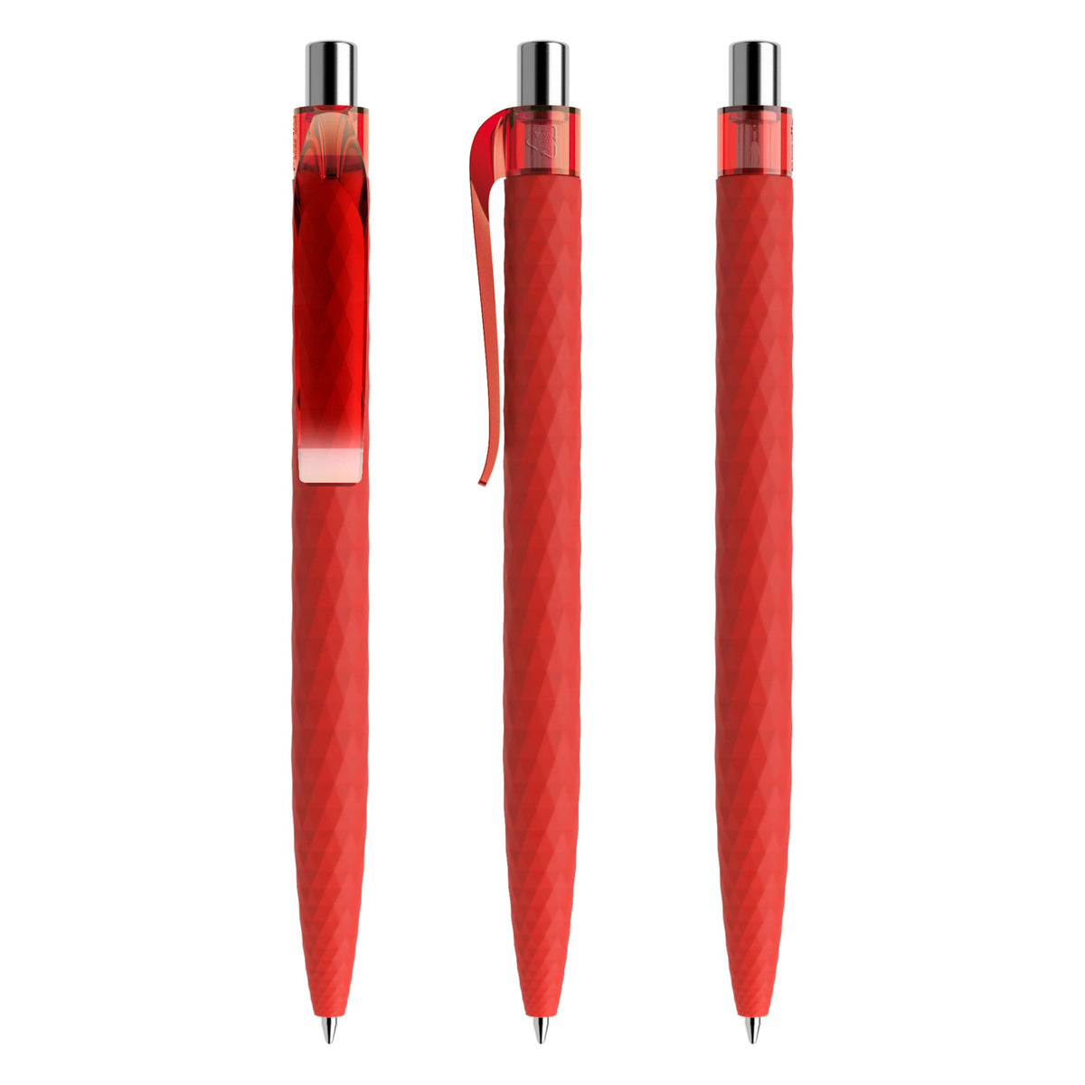 prodir QS01 Druckkugelschreiber Soft Touch mit Kunststoffclip – Rot / Silber verchromt R20 C