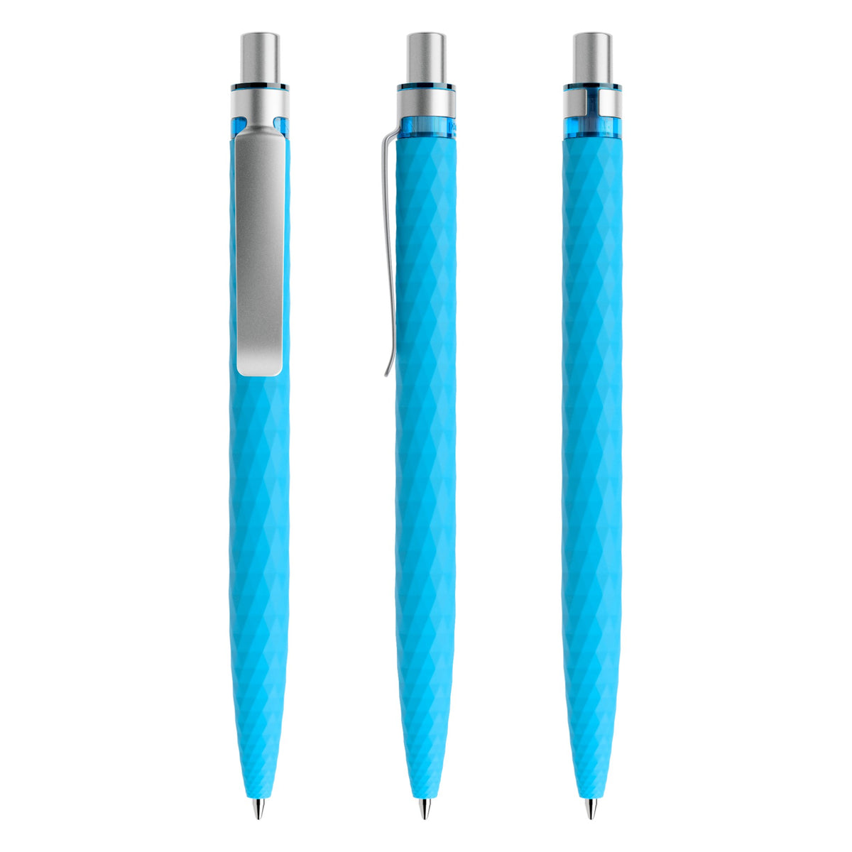 prodir QS01 Druckkugelschreiber Soft Touch mit Metallclip – Cyanblau / Silber satiniert R58-S70 S