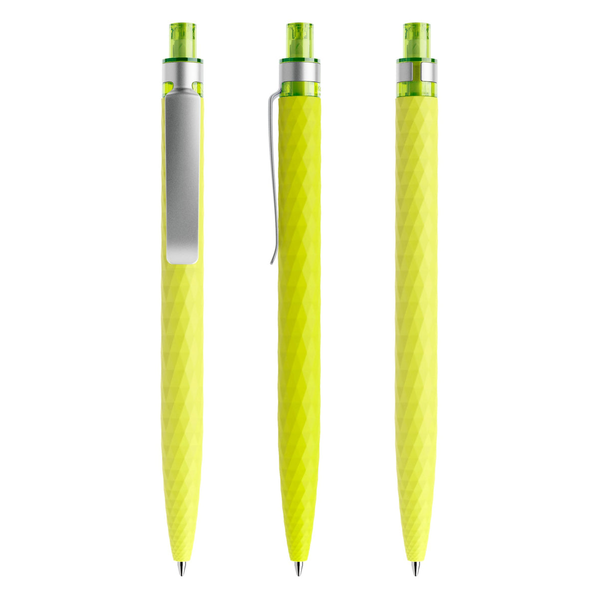 prodir QS01 Druckkugelschreiber Soft Touch mit Metallclip – Gelbgrün / Silber R66-S70