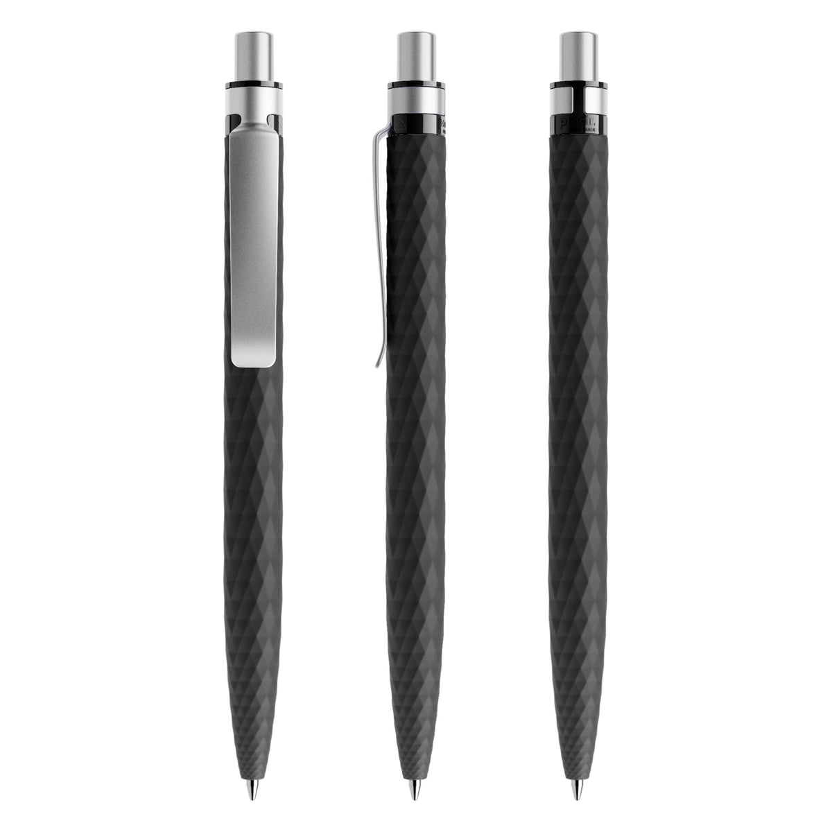 prodir QS01 Druckkugelschreiber Soft Touch mit Metallclip – Schwarz / Silber satiniert R75-S70 S