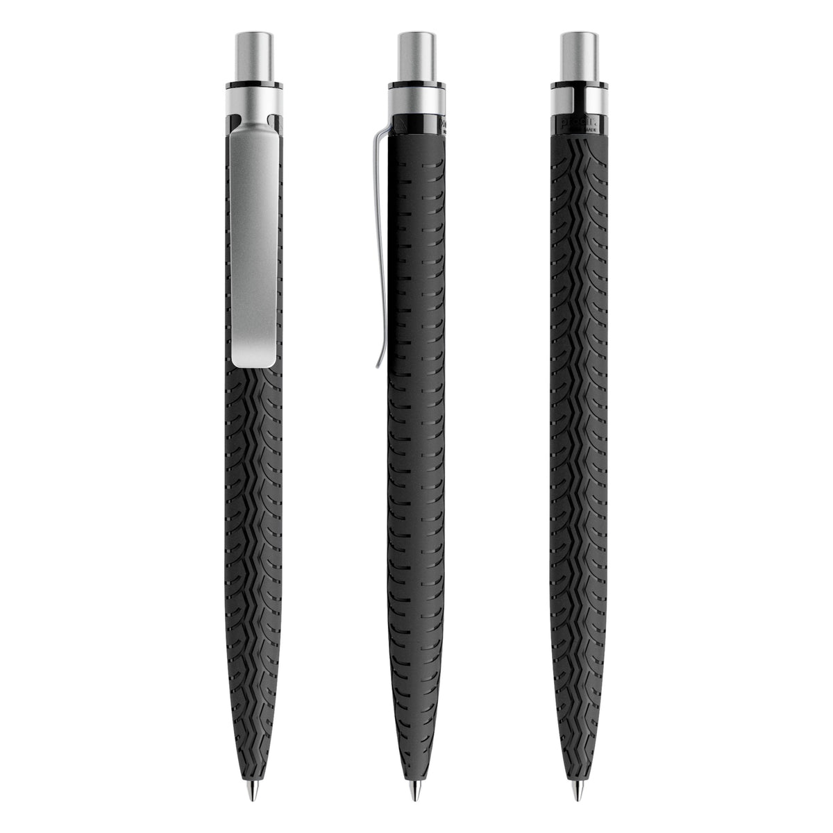 prodir QS03 Druckkugelschreiber Reifenprofil mit Metallclip – Schwarz / Silber satiniert M75-S70 S