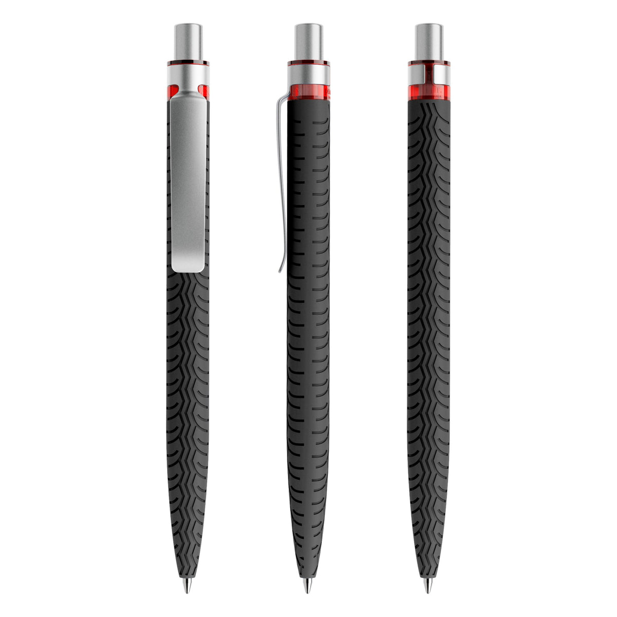 prodir QS03 Soft Touch Druckkugelschreiber mit Metallclip – Schwarz / Silber satiniert / Rot R75-S70-T20 S
