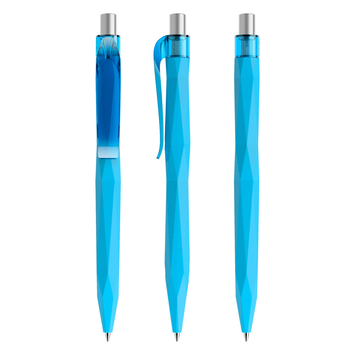 prodir QS20 Soft Touch Druckkugelschreiber facettiert – Cyanblau / Silber satiniert R58 S