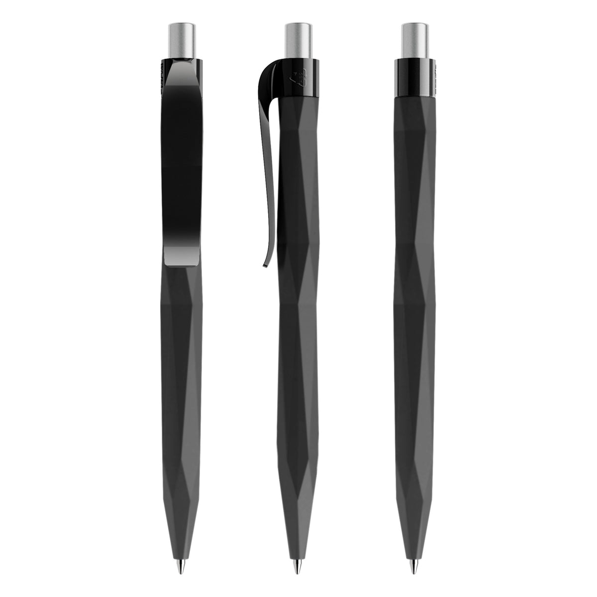 prodir QS20 Soft Touch Druckkugelschreiber facettiert – Schwarz / Silber satiniert R75 S