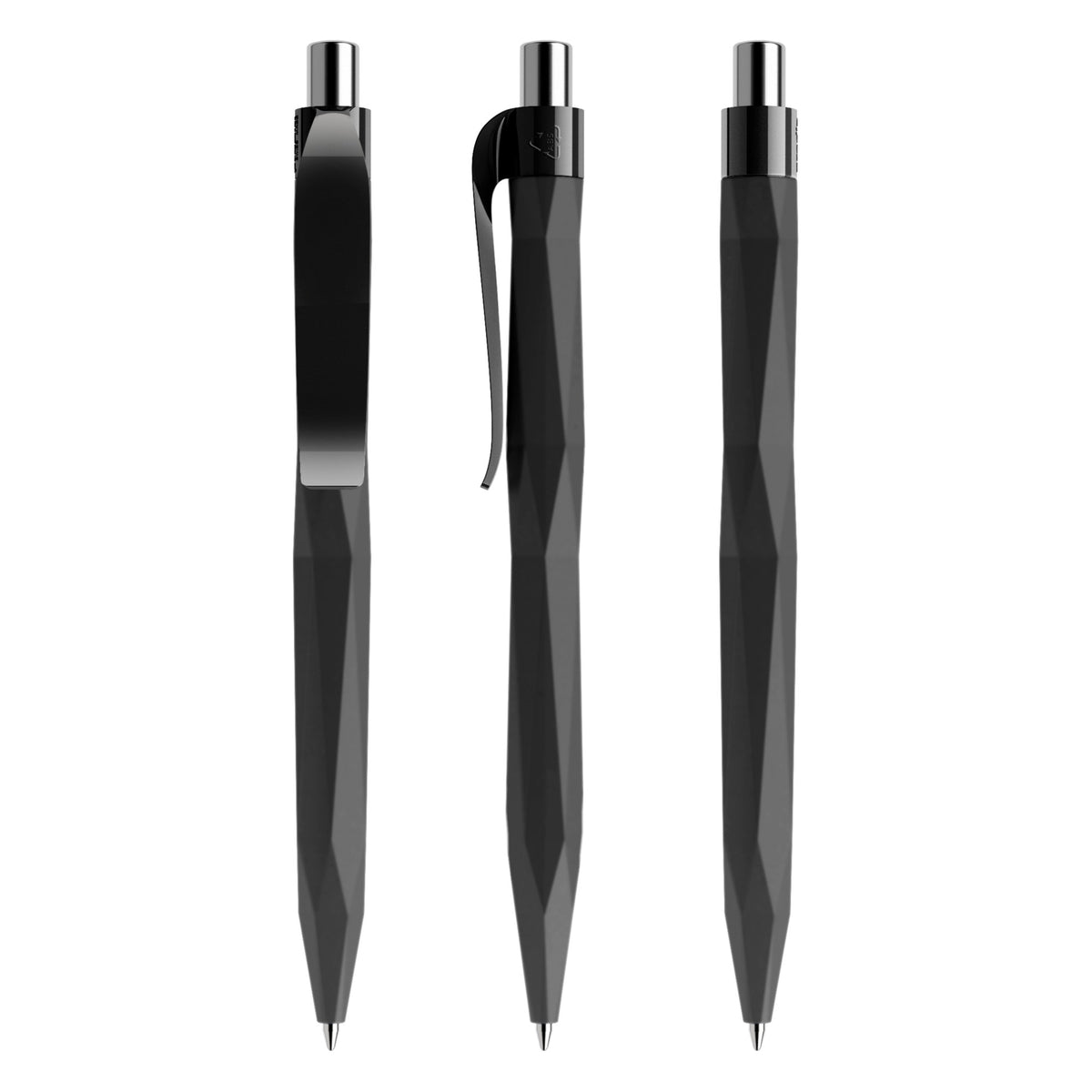 prodir QS20 Soft Touch Druckkugelschreiber facettiert – Schwarz / Silber verchromt R75 C