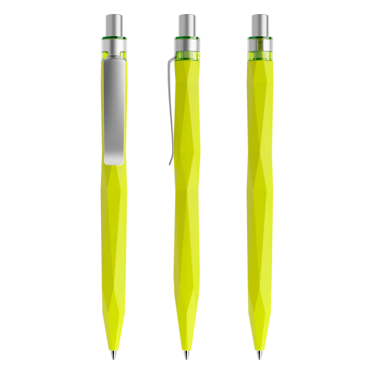 prodir QS20 Soft Touch Druckkugelschreiber mit Metallclip – Gelbgrün / Silber satiniert R66-S70 S