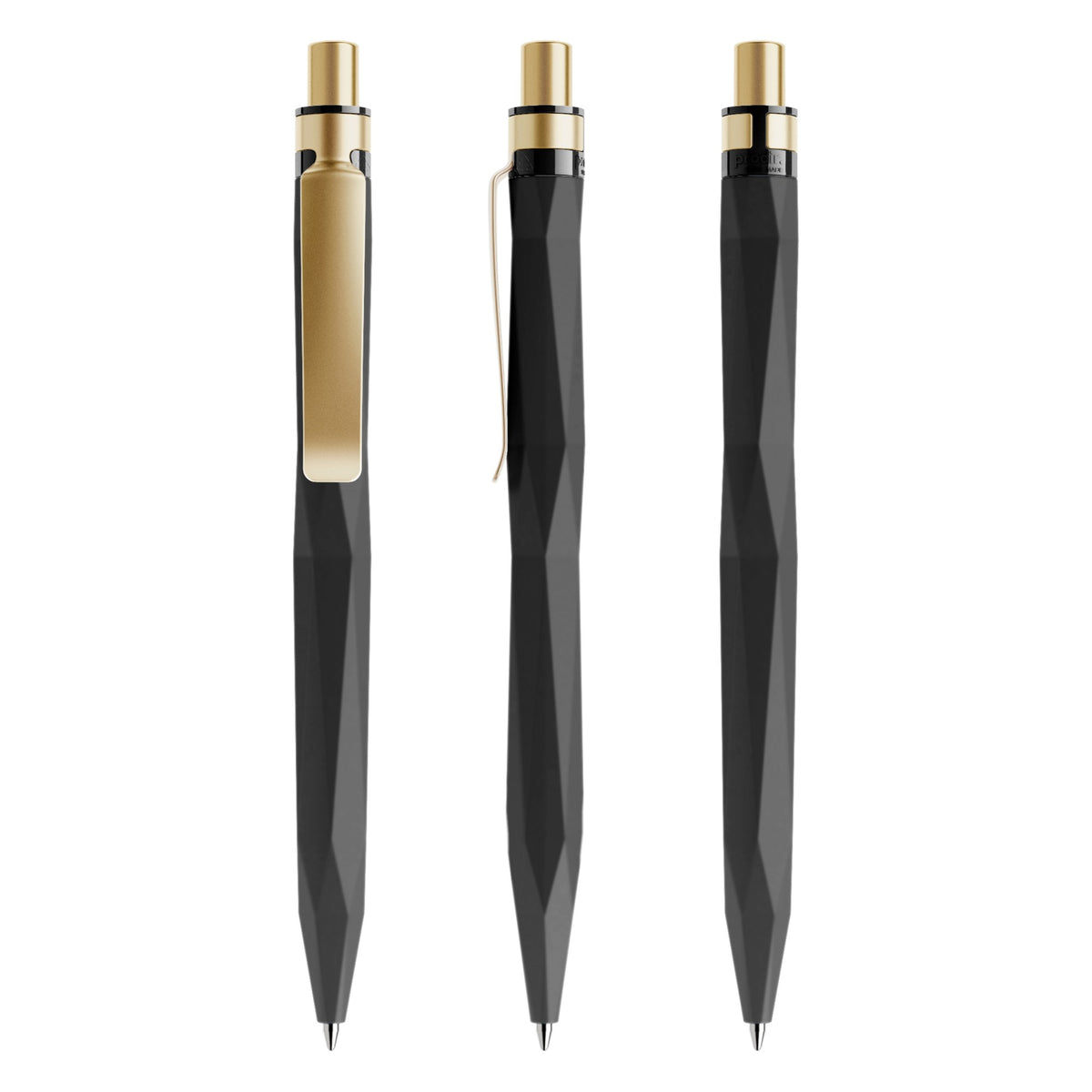 prodir QS20 Soft Touch Druckkugelschreiber mit Metallclip – Schwarz / Gold satiniert R75-S13 S