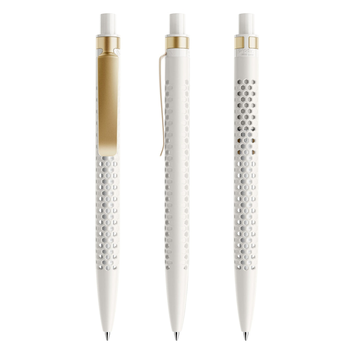 prodir QS40 Druckkugelschreiber matt mit Metallclip – Weiß / Gold M02-S13