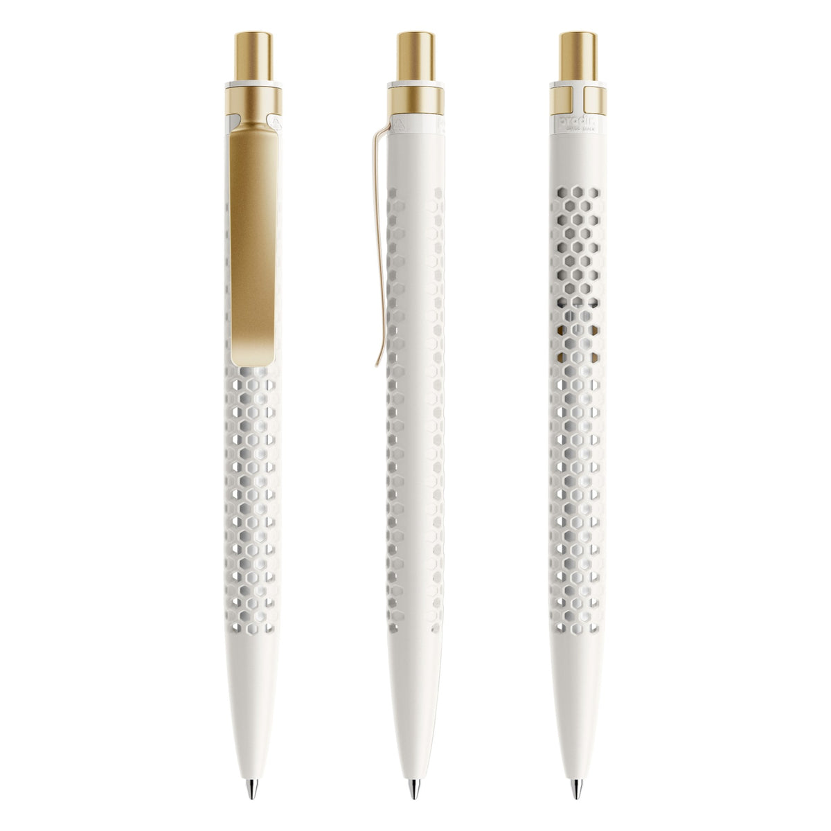 prodir QS40 Druckkugelschreiber matt mit Metallclip – Weiß / Gold satiniert M02-S13 S