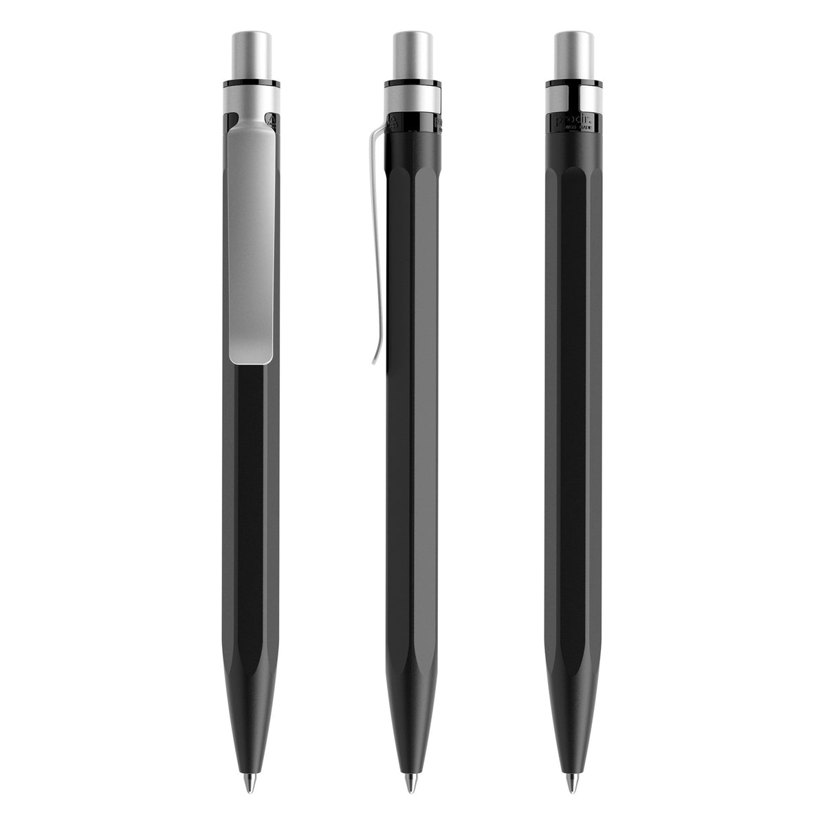 prodir QS50 Druckkugelschreiber matt mit Metallclip – Schwarz / Silber satiniert M75-S70 S