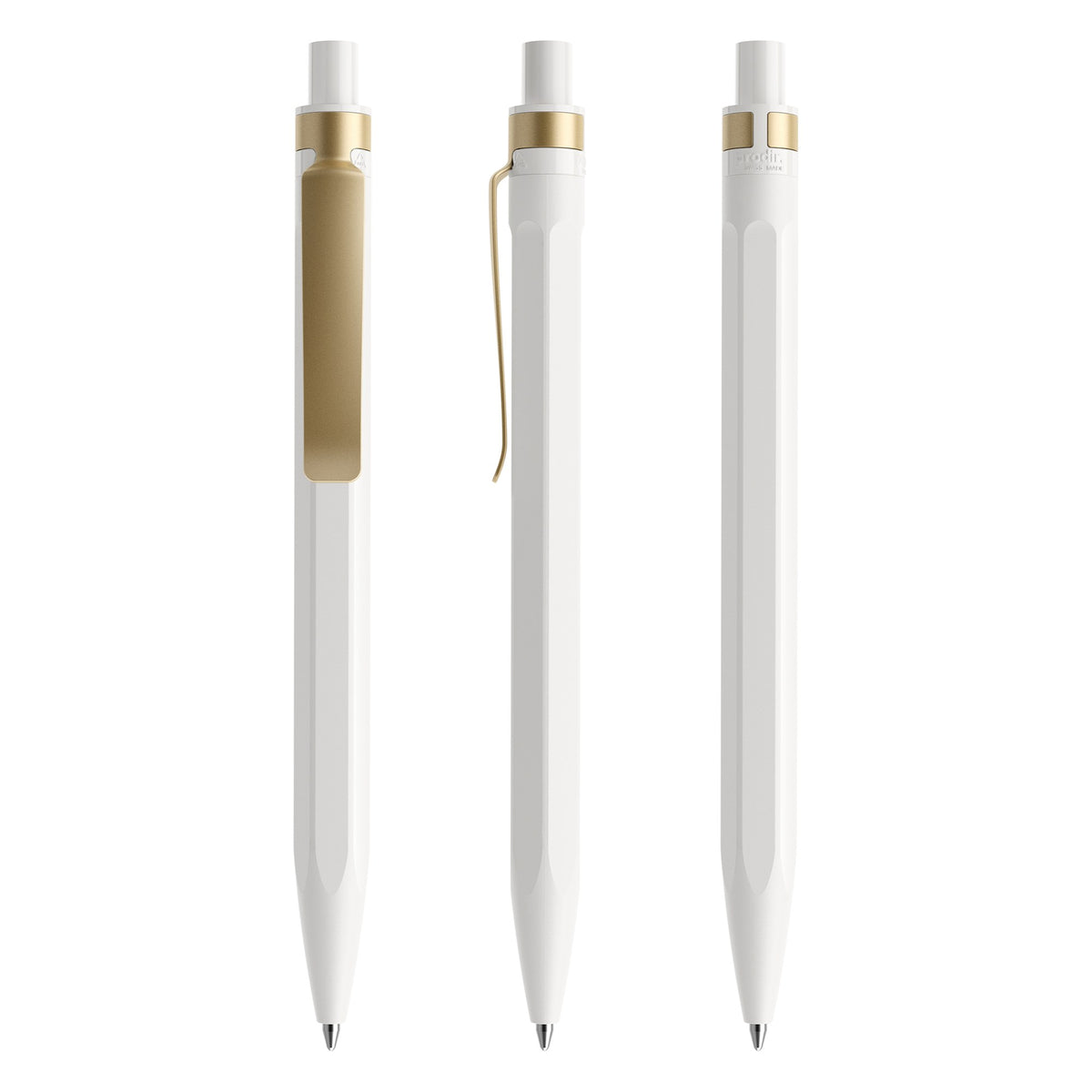 prodir QS50 Druckkugelschreiber matt mit Metallclip – Weiß / Gold M02-S13