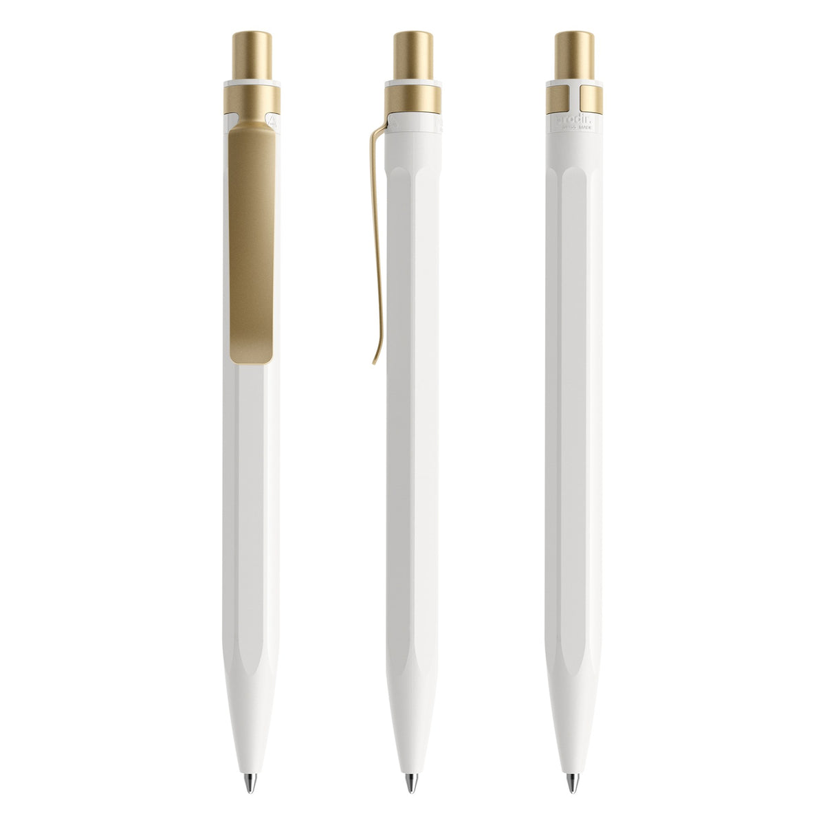 prodir QS50 Druckkugelschreiber matt mit Metallclip – Weiß / Gold satiniert M02-S13 S