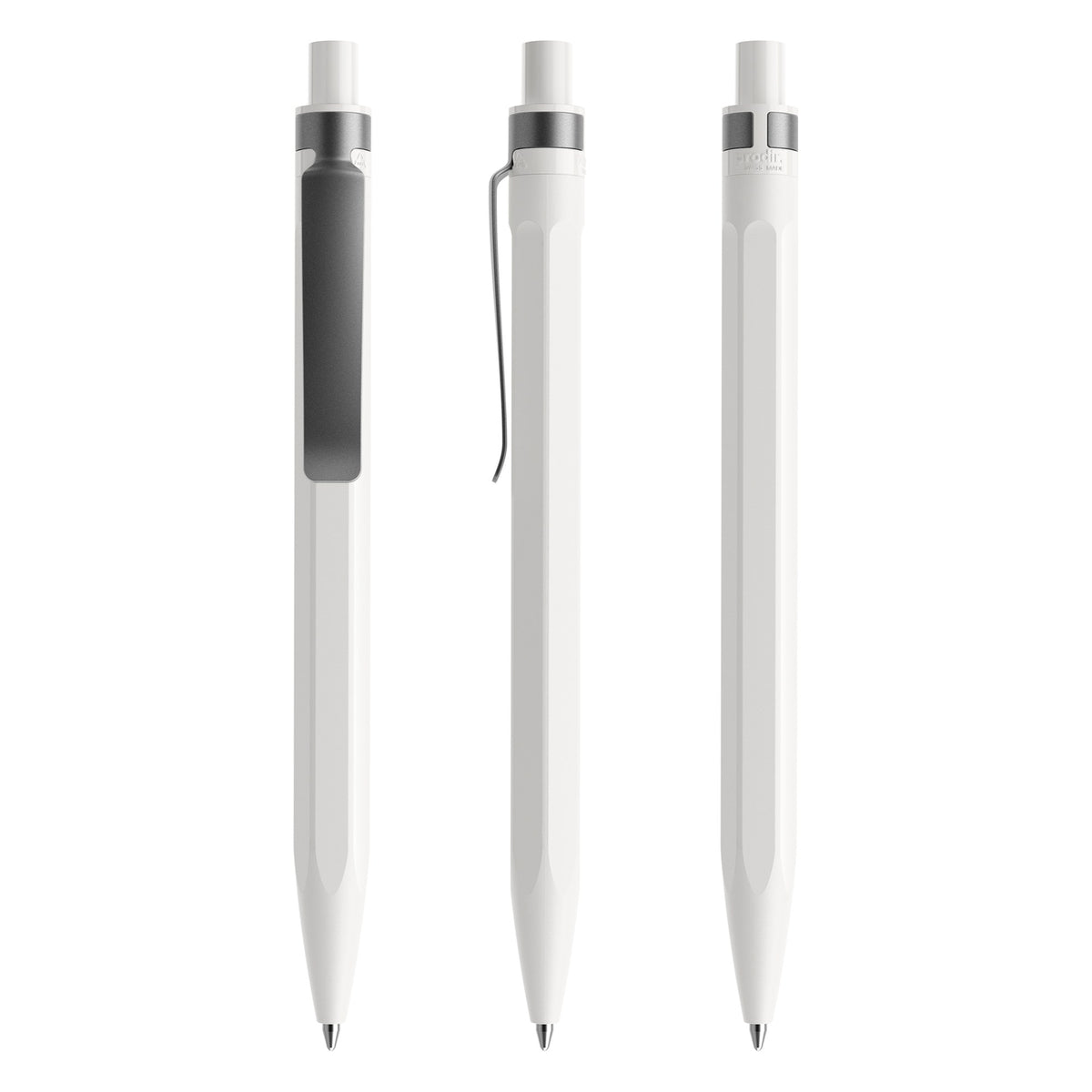 prodir QS50 Druckkugelschreiber matt mit Metallclip – Weiß / Graphit M02-S75