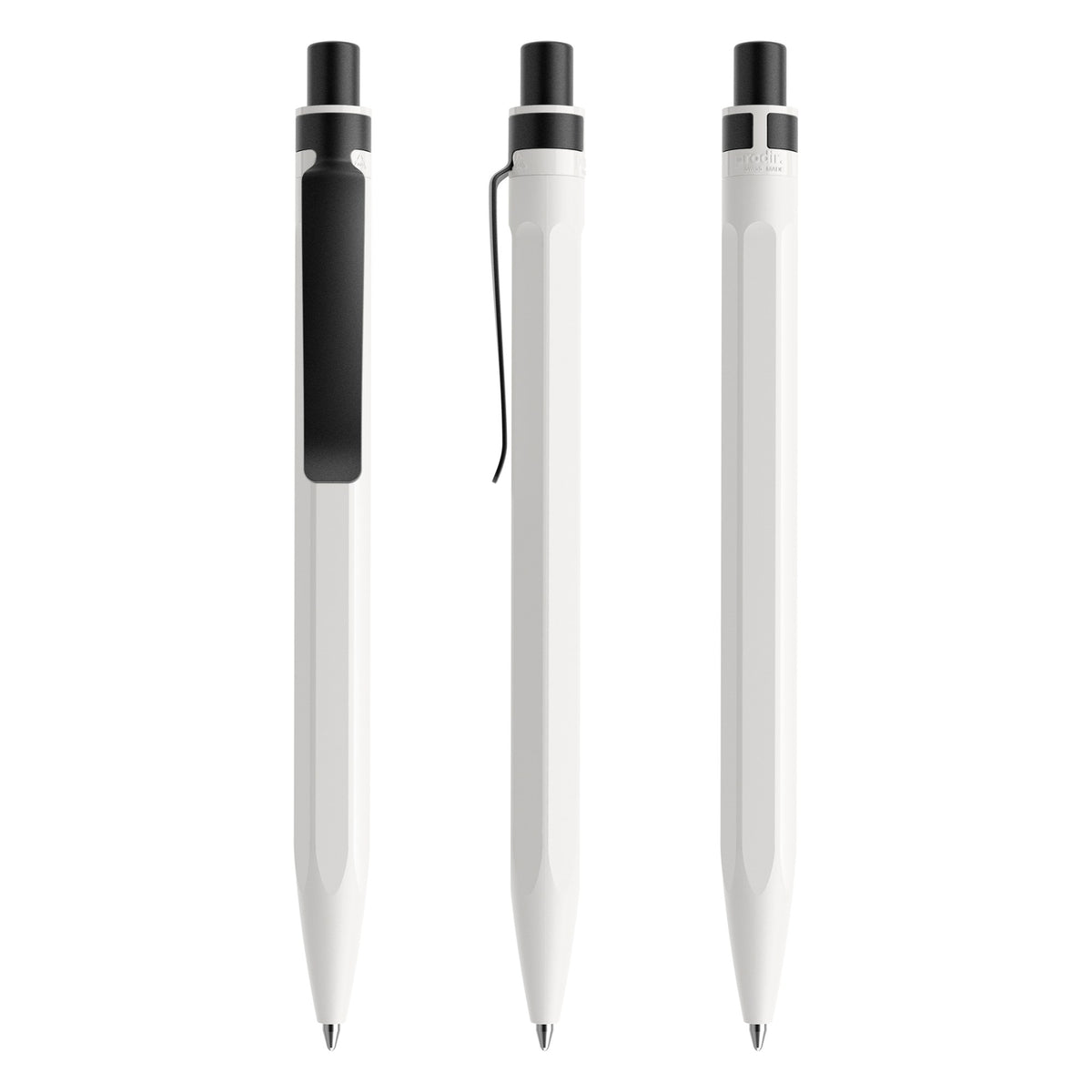 prodir QS50 Druckkugelschreiber matt mit Metallclip – Weiß / Schwarz satiniert M02-S80 S