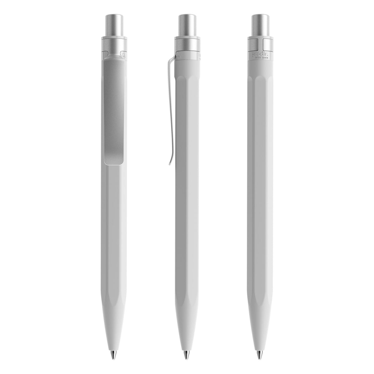 prodir QS50 Druckkugelschreiber Soft Touch mit Metallclip – Betongrau / Silber satiniert R77-S70 S