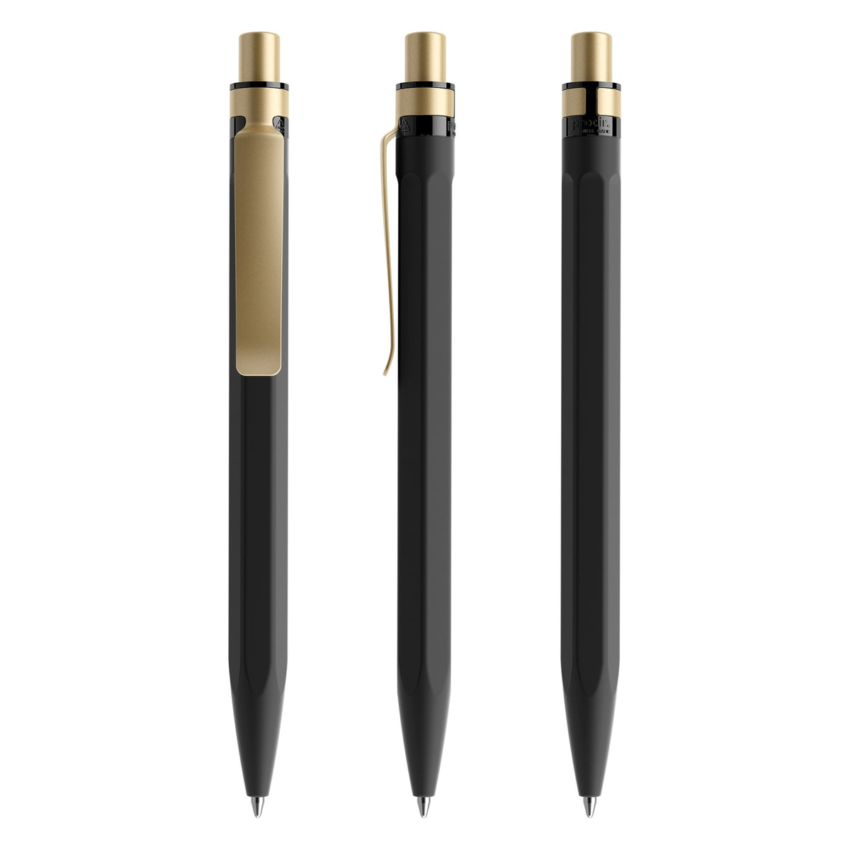 prodir QS50 Druckkugelschreiber Soft Touch mit Metallclip – Schwarz / Gold satiniert R75-S13 S