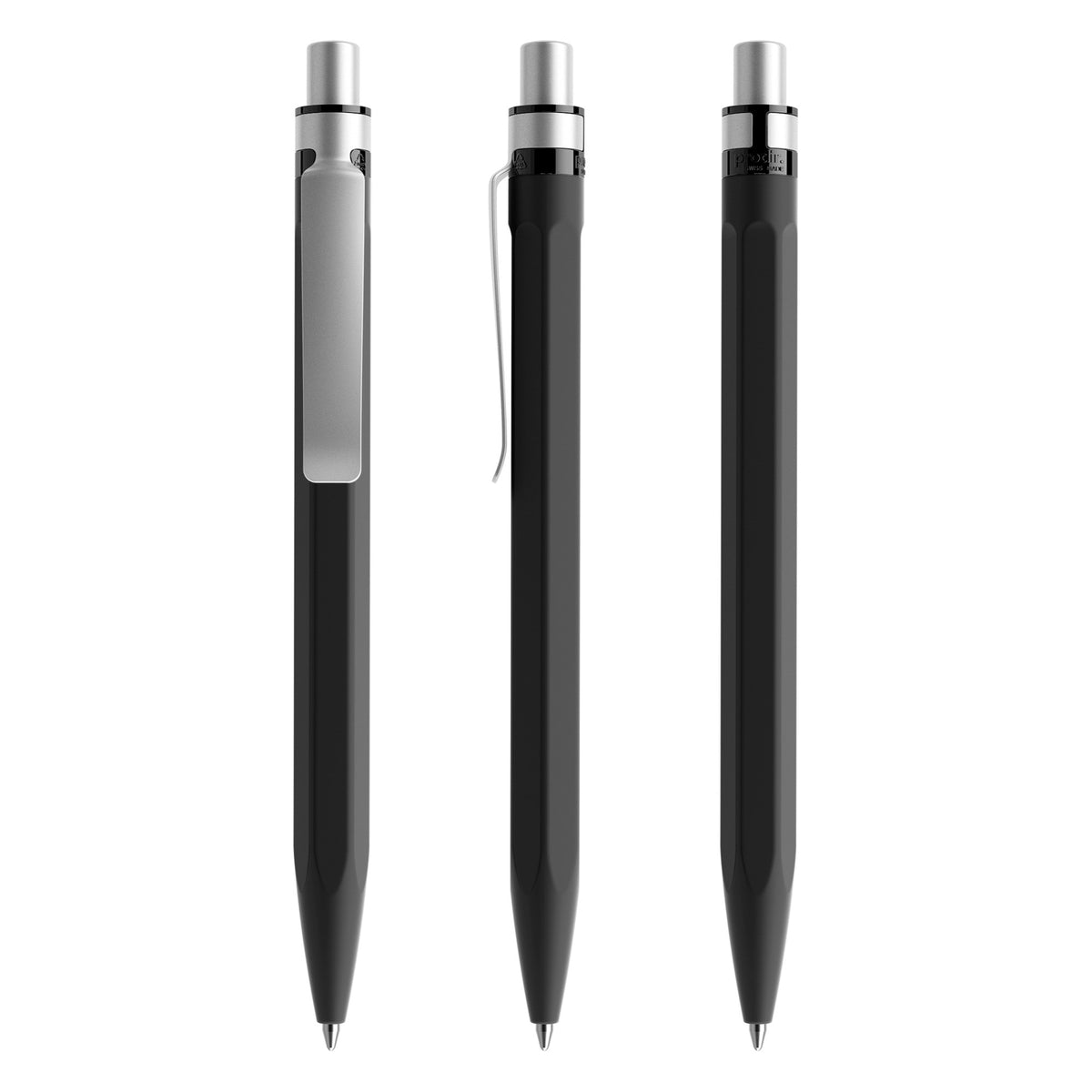 prodir QS50 Druckkugelschreiber Soft Touch mit Metallclip – Schwarz / Silber satiniert R75-S70 S